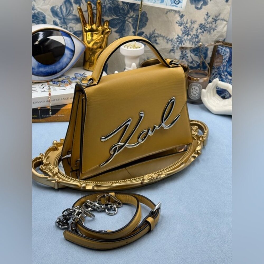 🆕 KARL LAGERFELD 🧿 NWOT K/Signature Medium Crossbody Bag, Trench Beige Yellow - Picture 15 of 16